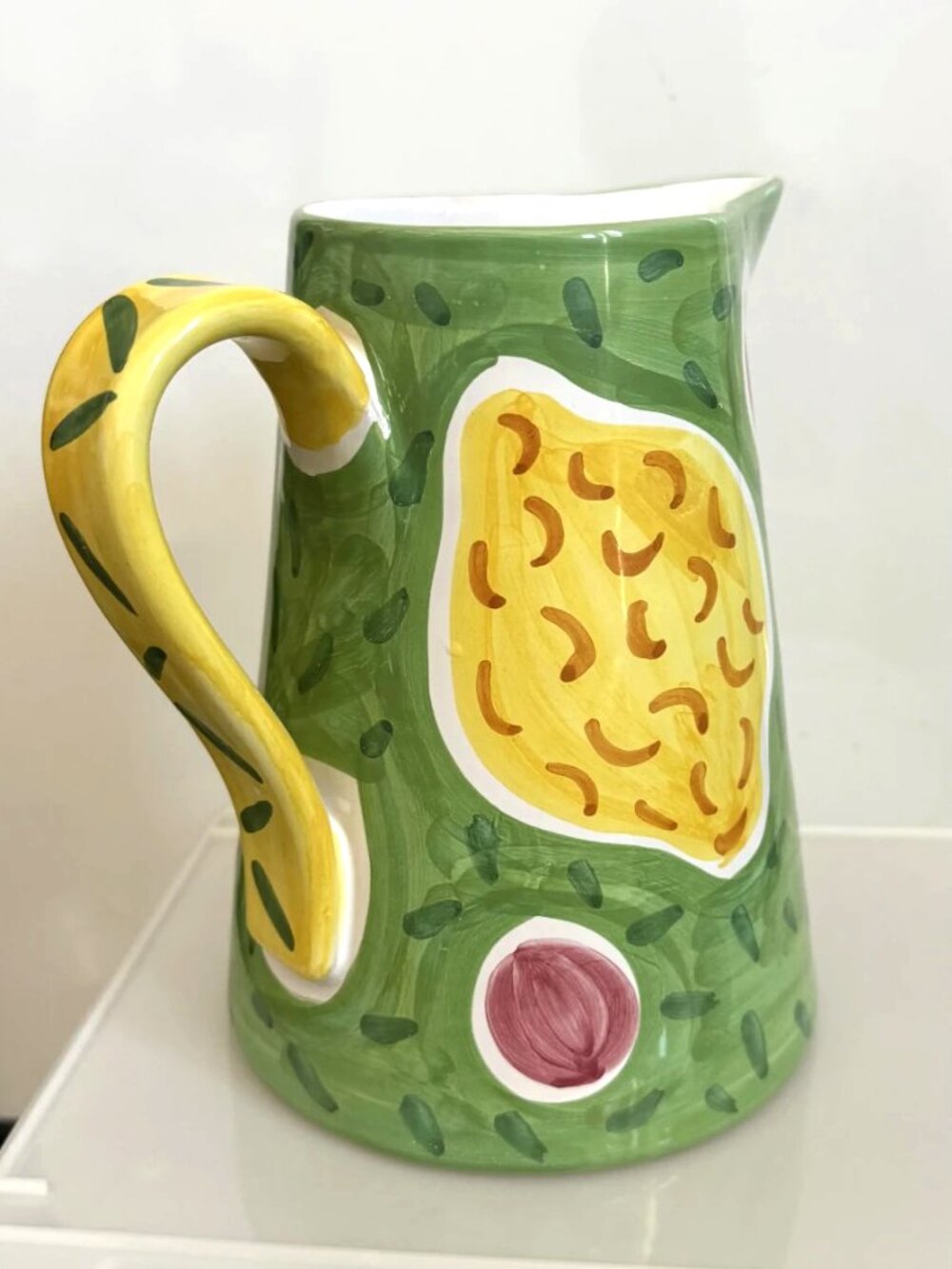 Vintage Sberna Deruta Italy Ceramic Lemon Pitcher Hand Painted Pottery Vase Jug - Picture 3 of 10
